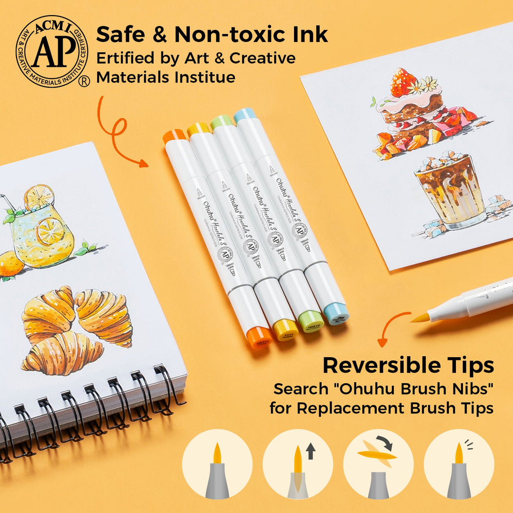Ohuhu Honolulu S 48 Colors Dual Soft Tips Alcohol Art Markers. Brush & Soft Chisel