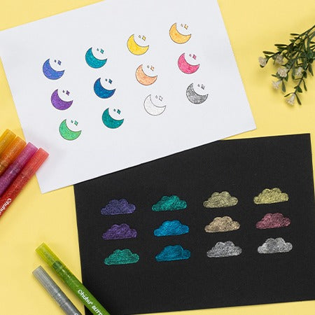 Ohuhu Water-Based Glitter Metallic Marker Pens. 12 Shimmer Colors