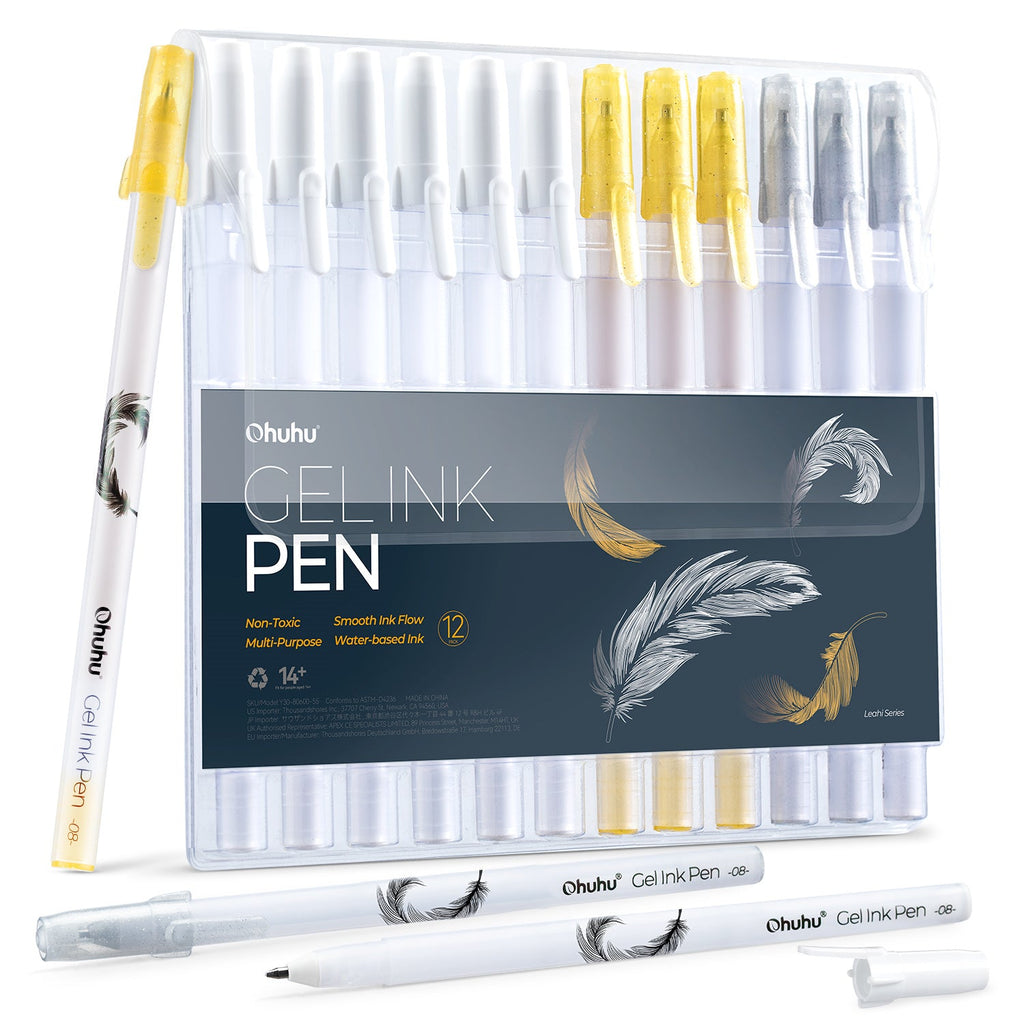 Ohuhu Gel Pens - Gold. Silver. White & Colorful 12-Pack