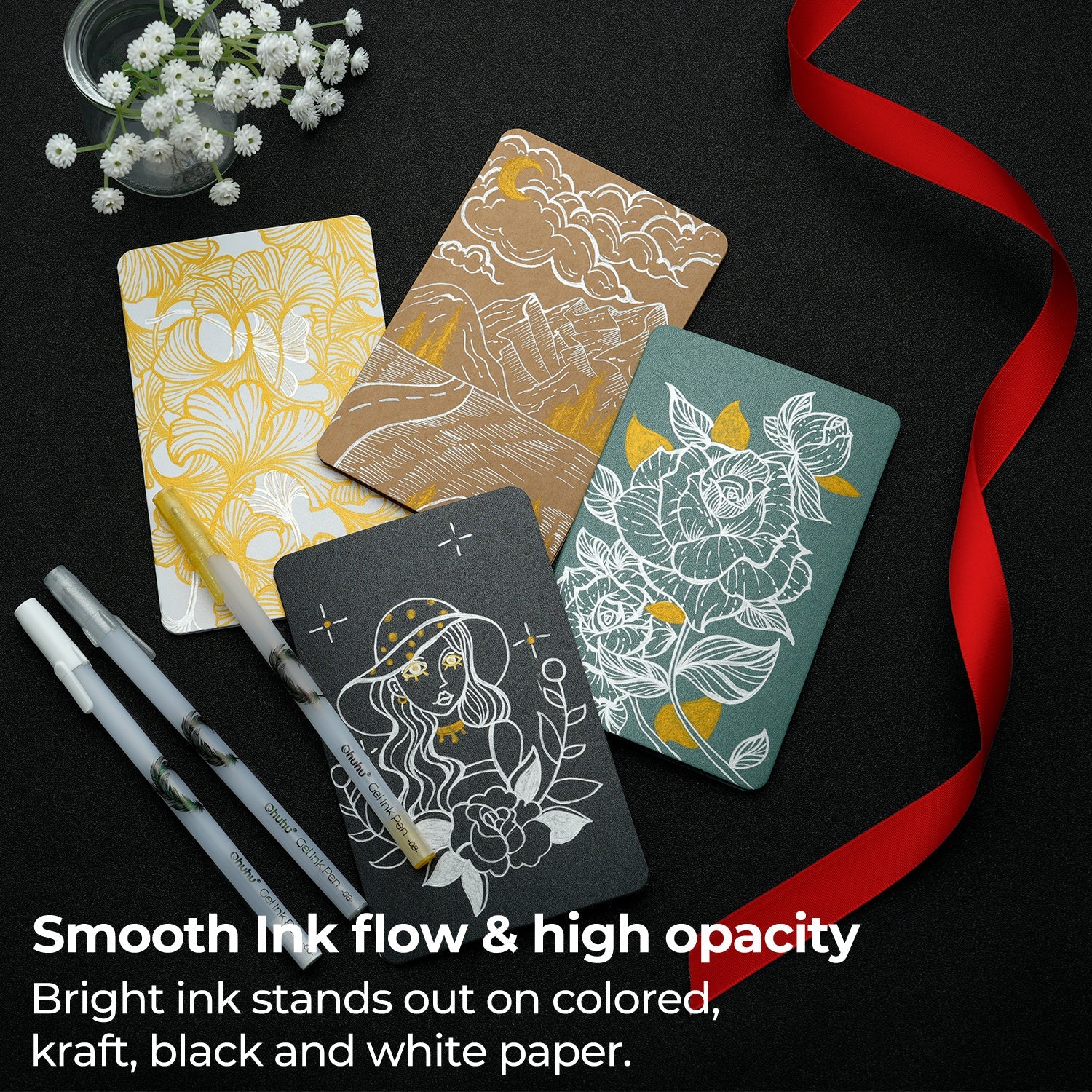 Ohuhu Gel Pens - Gold. Silver. White & Colorful 12-Pack