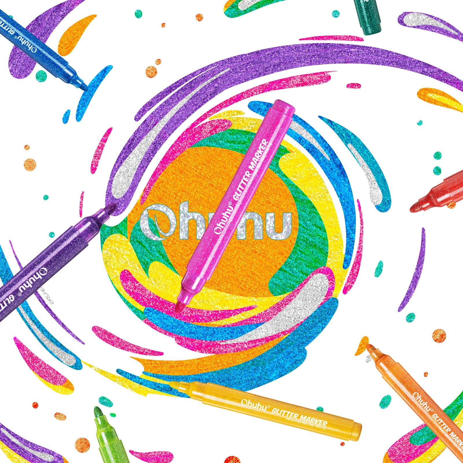 Ohuhu Water-Based Glitter Metallic Marker Pens. 12 Shimmer Colors