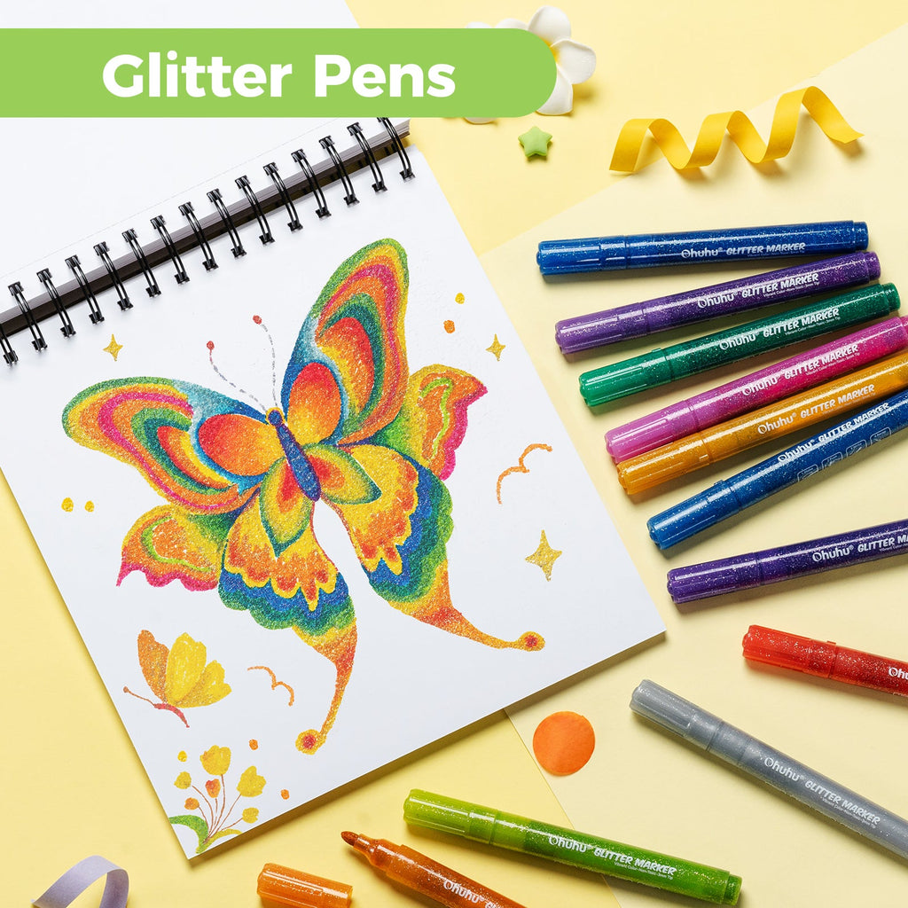 Ohuhu Water-Based Glitter Metallic Marker Pens. 12 Shimmer Colors