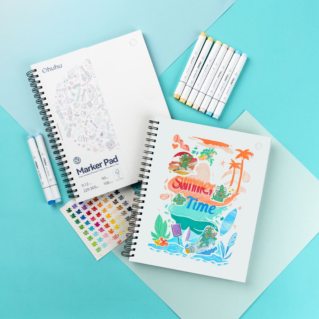 Ohuhu Bleedproof Double-Sided Marker Pad. Spiral-Bound