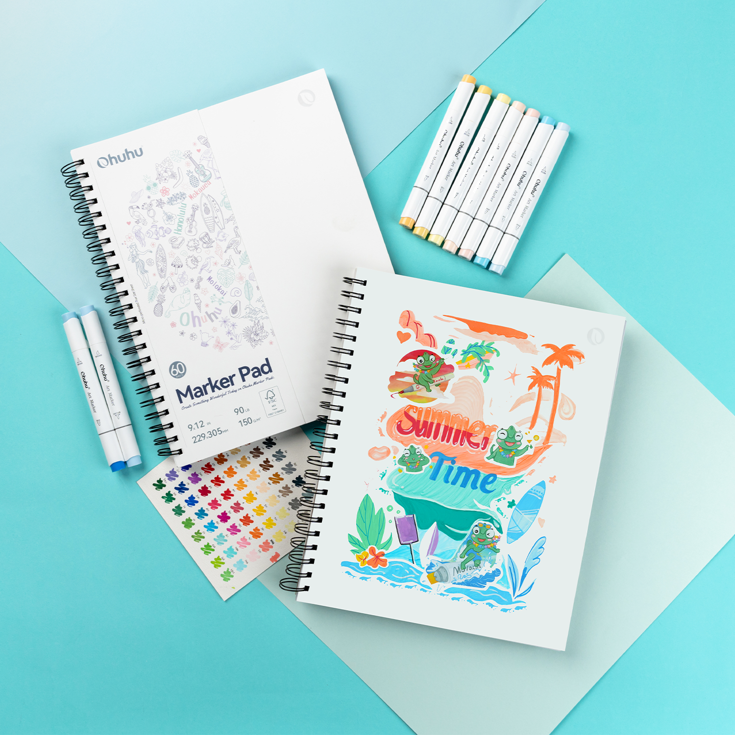 Ohuhu Bleedproof Double-Sided Marker Pad. Spiral-Bound