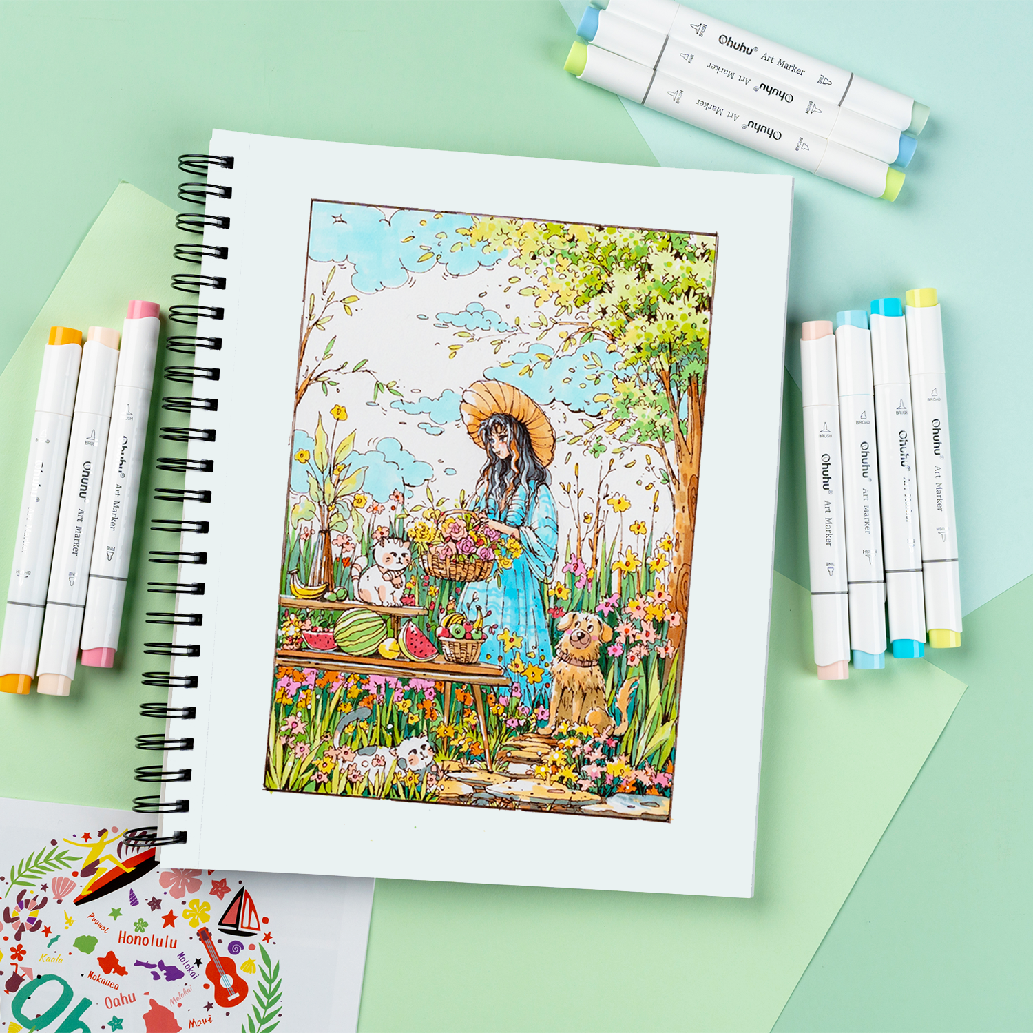 Ohuhu Bleedproof Double-Sided Marker Pad. Spiral-Bound
