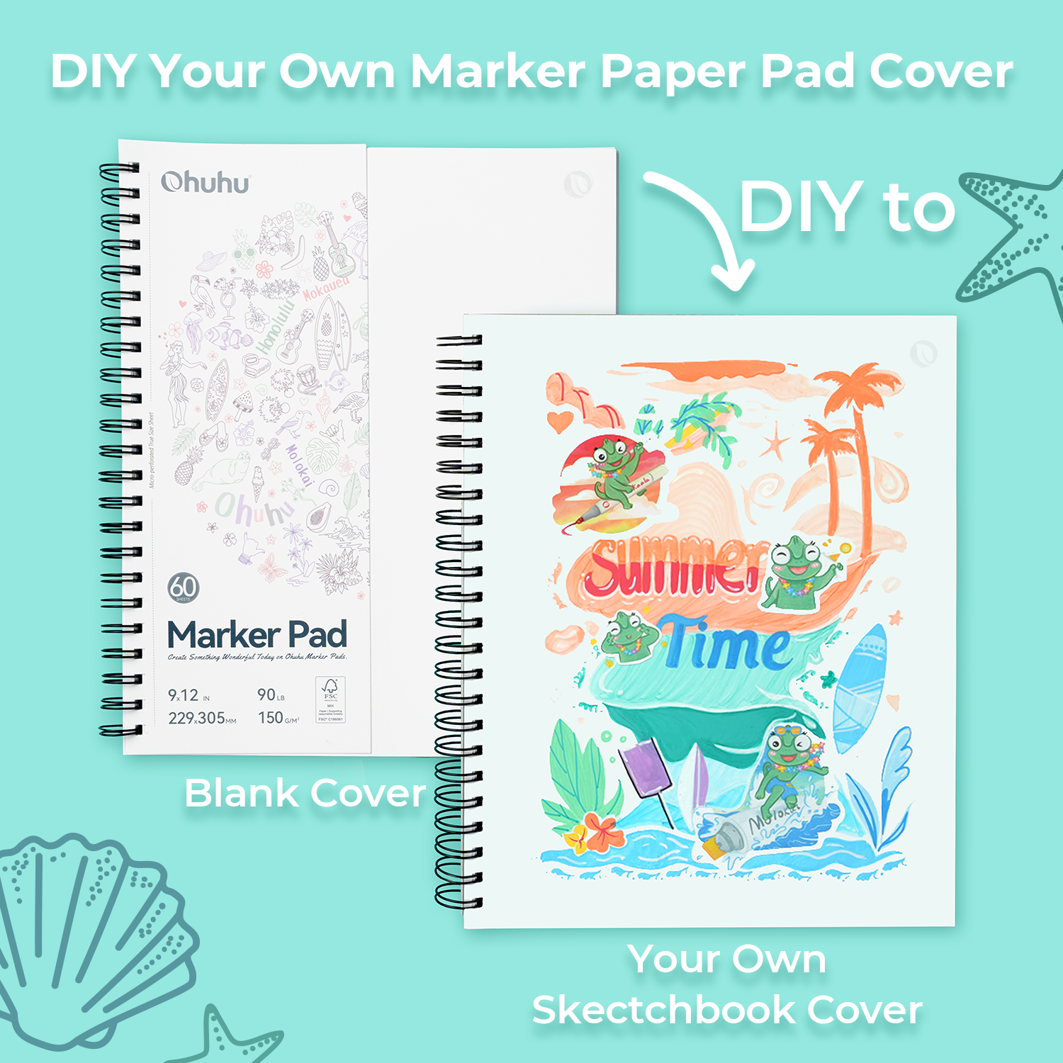 Ohuhu Bleedproof Double-Sided Marker Pad. Spiral-Bound