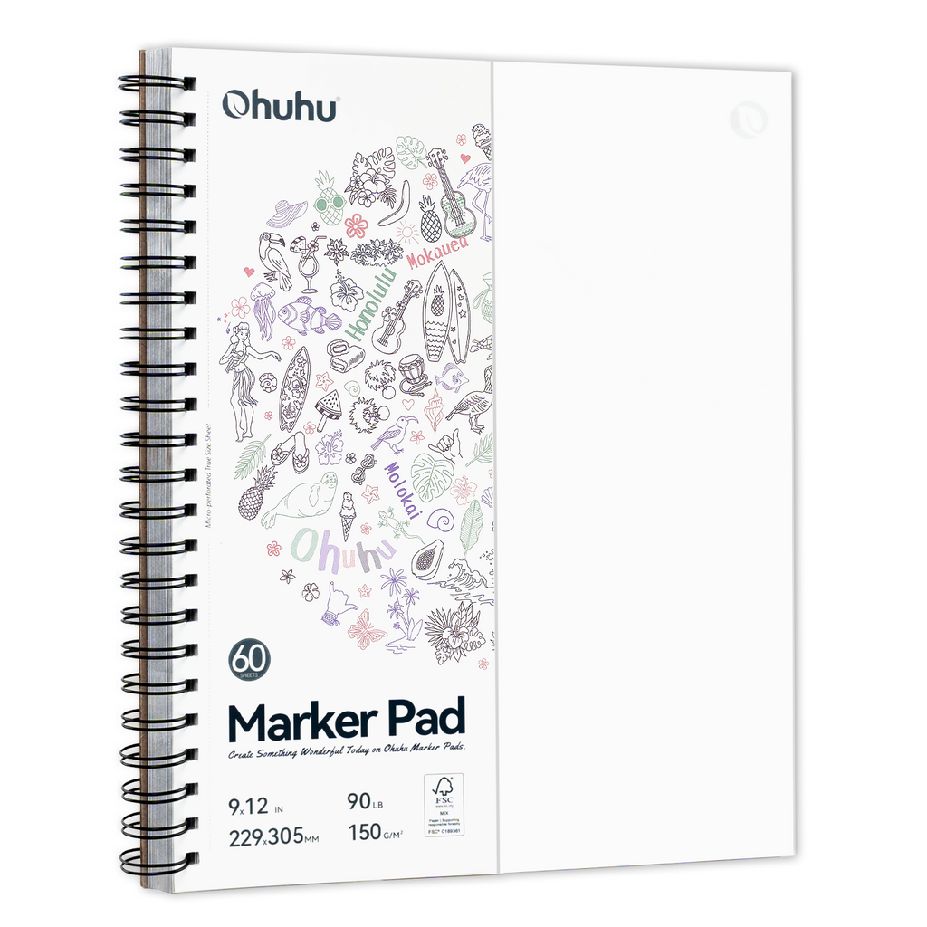 Ohuhu Bleedproof Double-Sided Marker Pad. Spiral-Bound