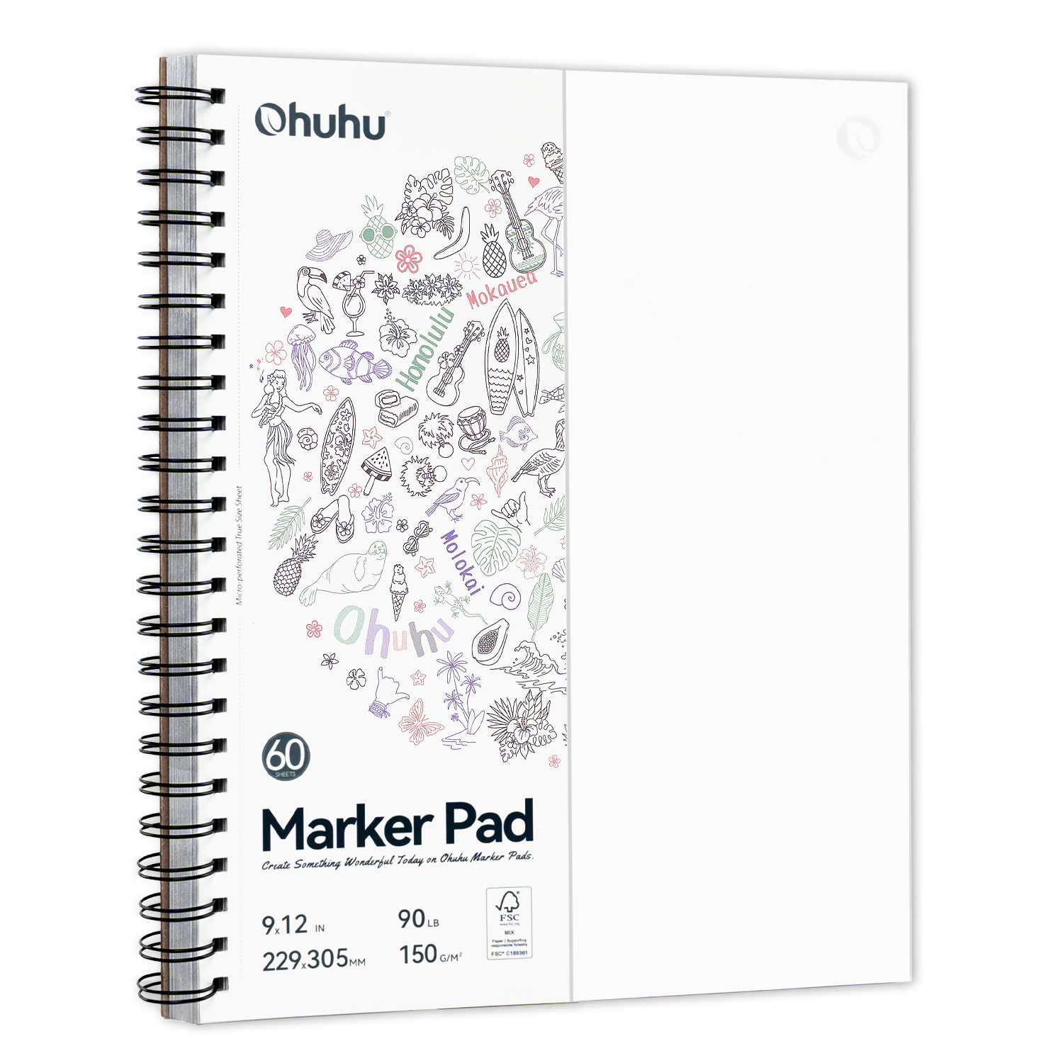 Ohuhu Bleedproof Double-Sided Marker Pad. Spiral-Bound