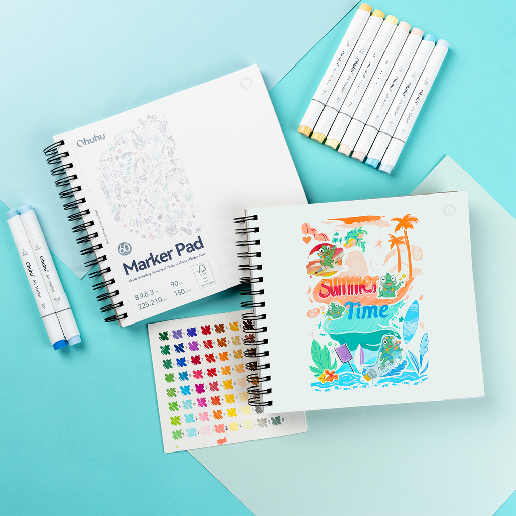 Ohuhu Bleedproof Double-Sided Marker Pad. Spiral-Bound