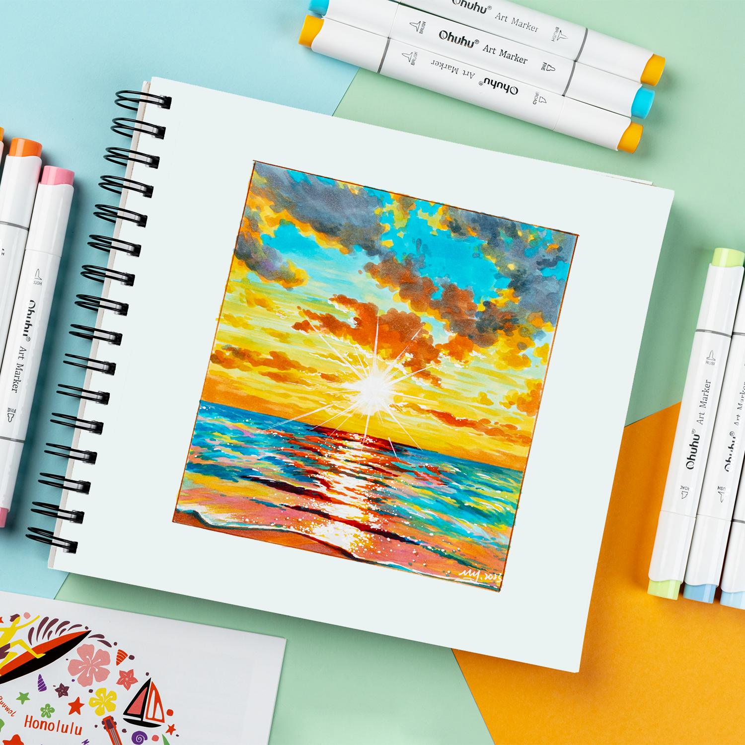 Ohuhu Bleedproof Double-Sided Marker Pad. Spiral-Bound