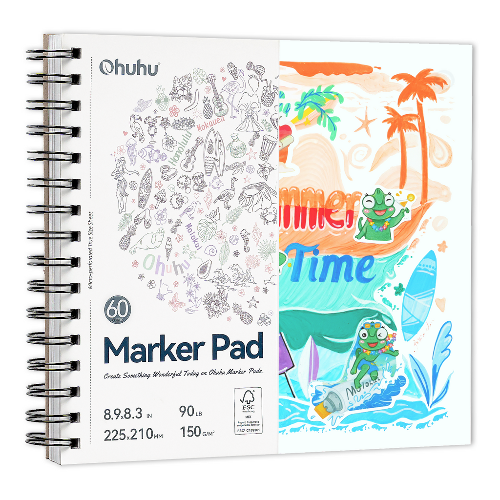 Ohuhu Bleedproof Double-Sided Marker Pad. Spiral-Bound