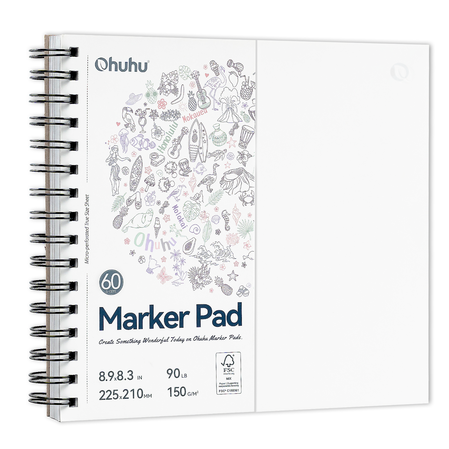 Ohuhu Bleedproof Double-Sided Marker Pad. Spiral-Bound