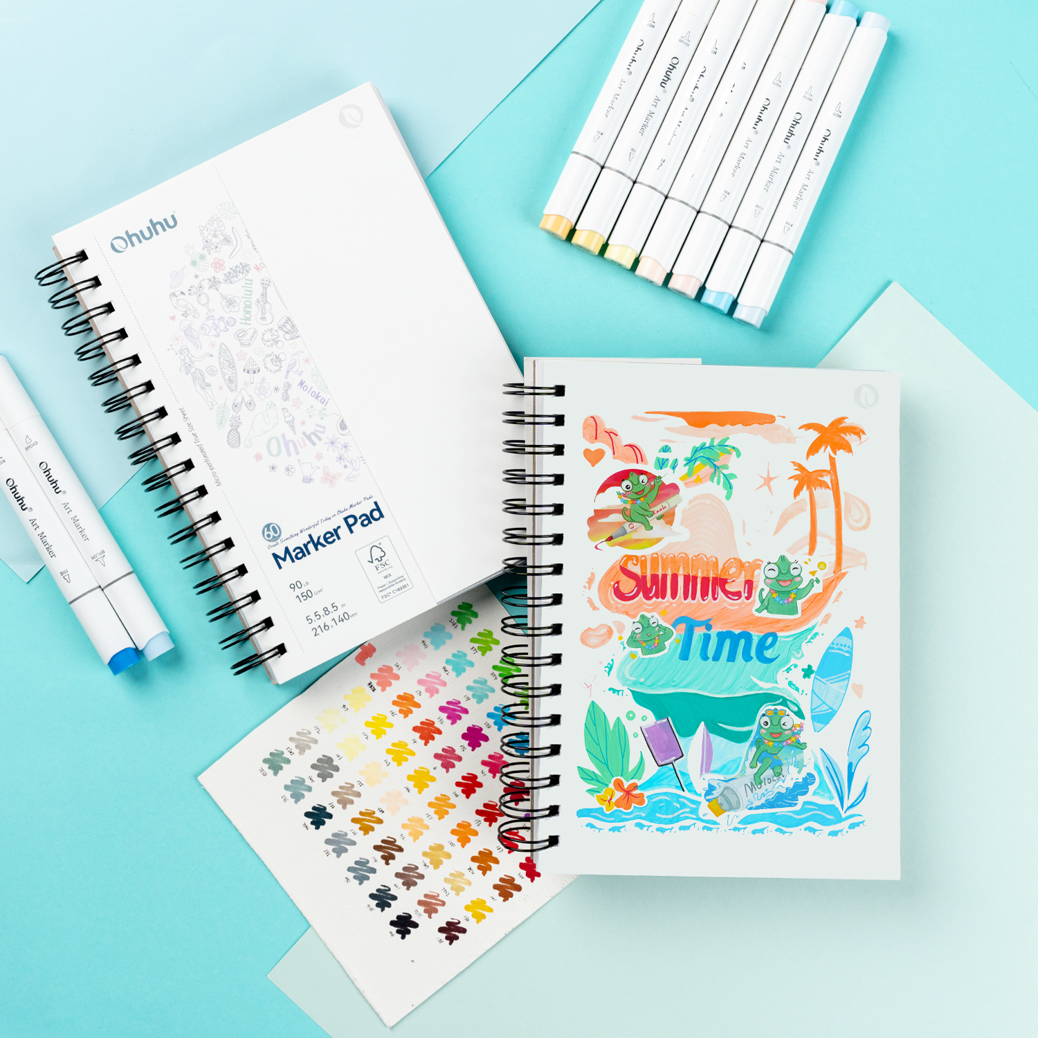 Ohuhu Bleedproof Double-Sided Marker Pad. Spiral-Bound
