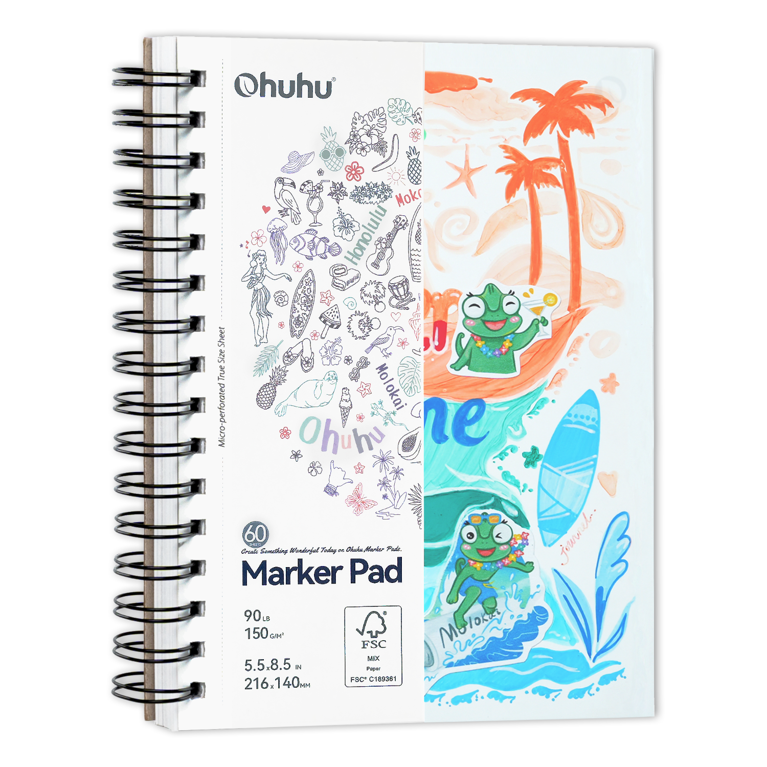 Ohuhu Bleedproof Double-Sided Marker Pad. Spiral-Bound