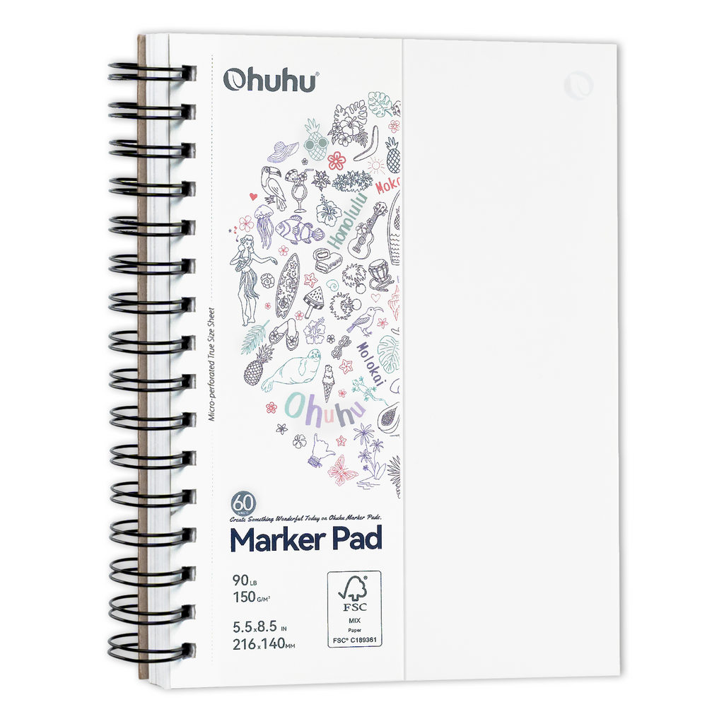 Ohuhu Bleedproof Double-Sided Marker Pad. Spiral-Bound