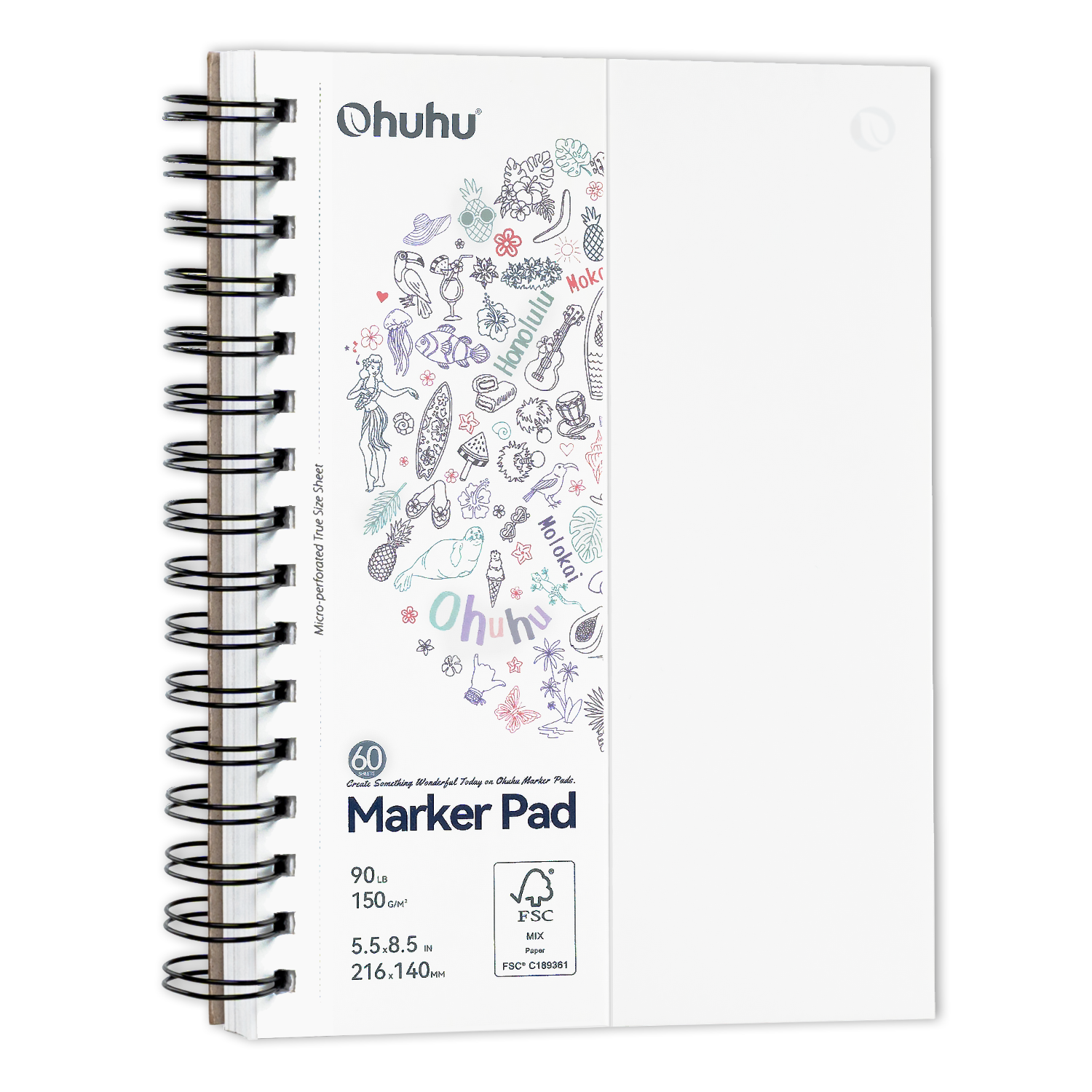 Ohuhu Bleedproof Double-Sided Marker Pad. Spiral-Bound