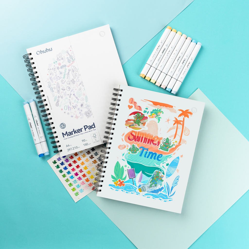 Ohuhu Bleedproof Double-Sided Marker Pad. Spiral-Bound