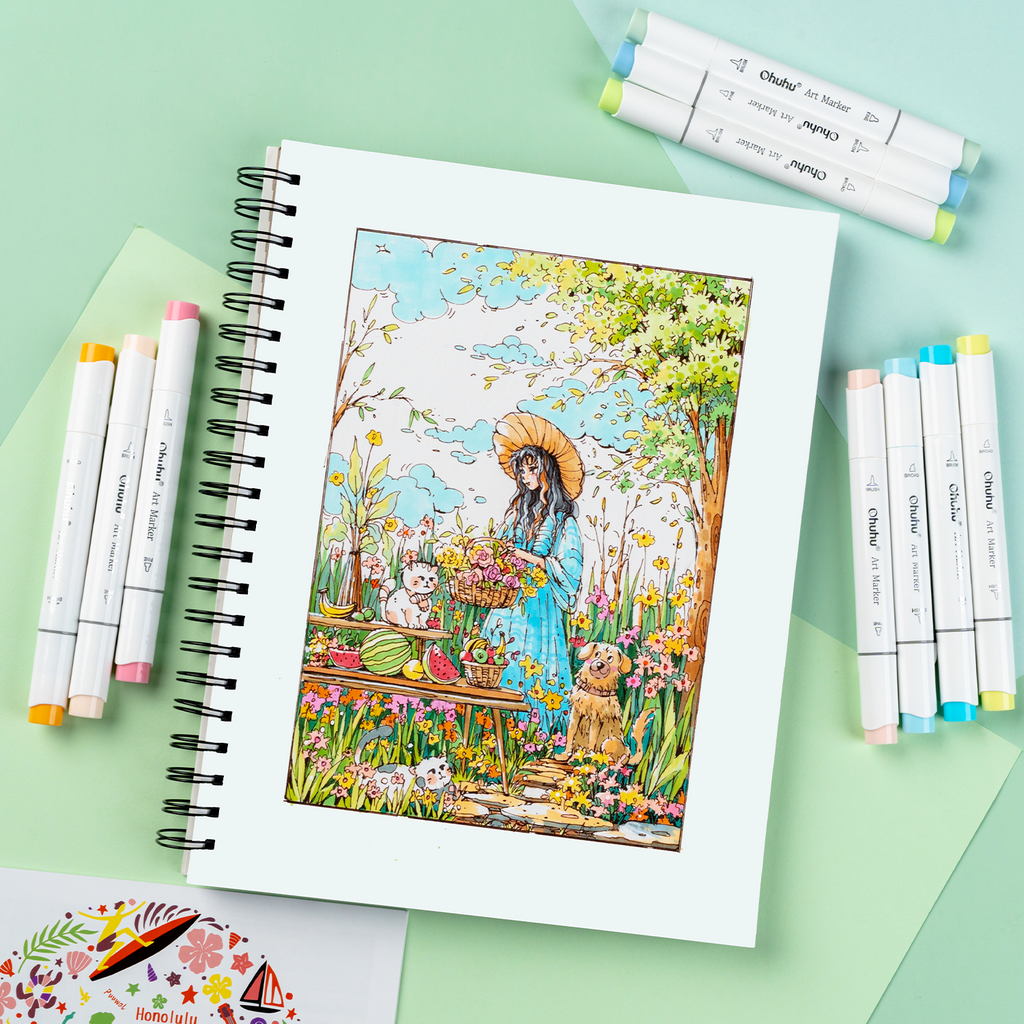 Ohuhu Bleedproof Double-Sided Marker Pad. Spiral-Bound