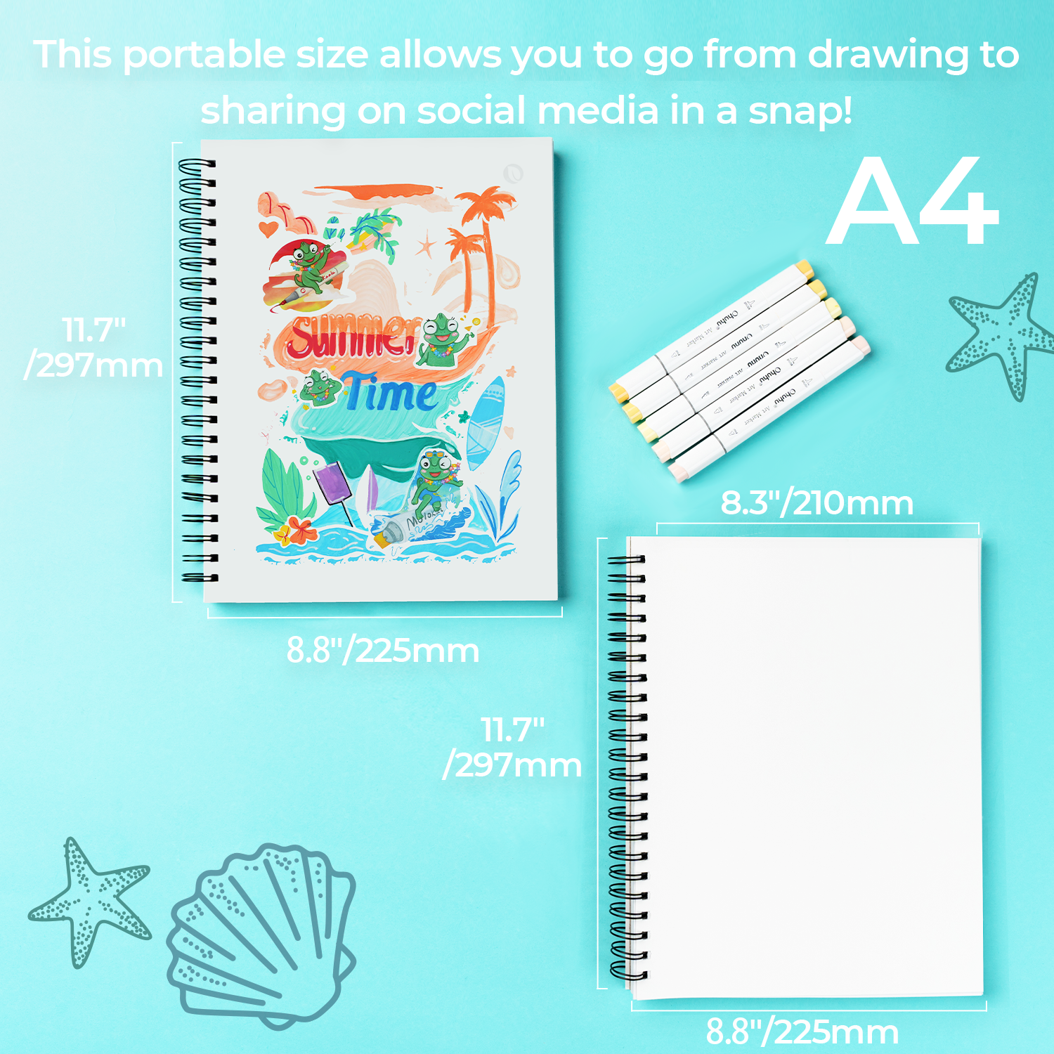 Ohuhu Bleedproof Double-Sided Marker Pad. Spiral-Bound