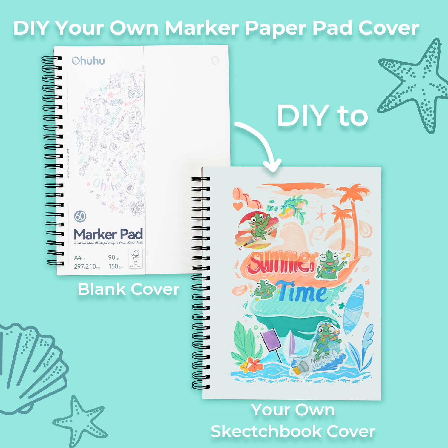 Ohuhu Bleedproof Double-Sided Marker Pad. Spiral-Bound