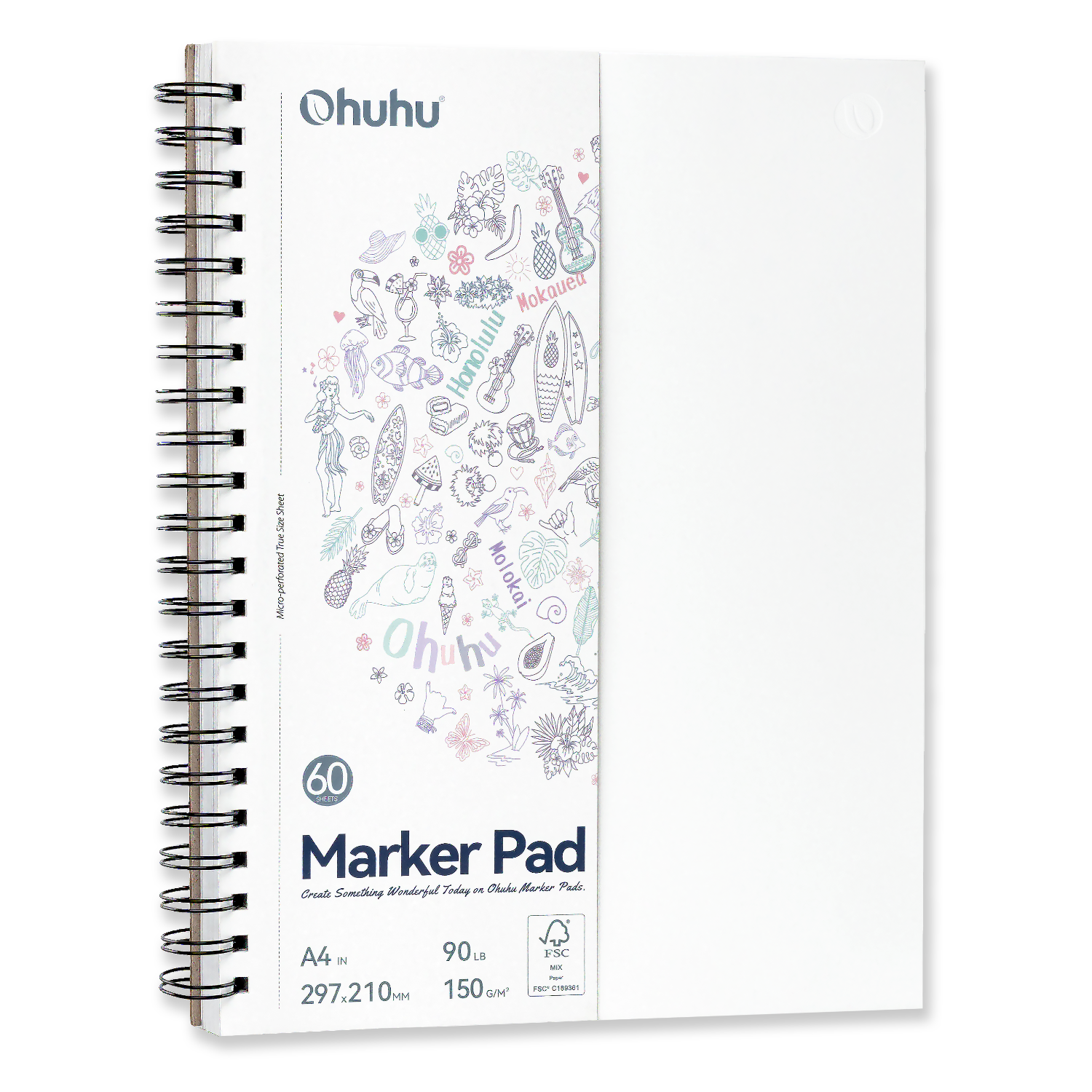 Ohuhu Bleedproof Double-Sided Marker Pad. Spiral-Bound