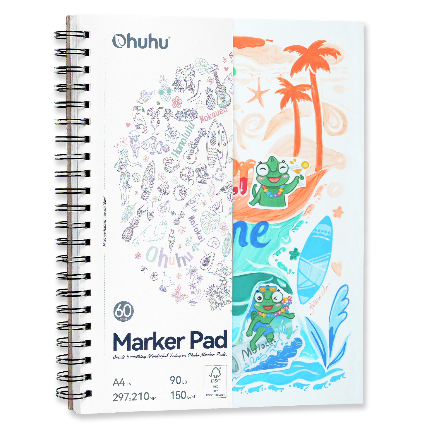 Ohuhu Bleedproof Double-Sided Marker Pad. Spiral-Bound