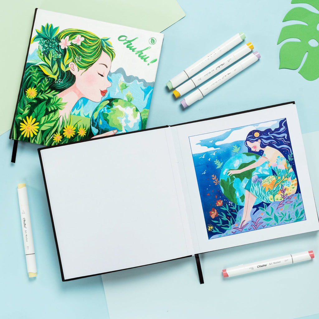 Ohuhu Bleedproof Double-Sided Marker Pad with PU Cover