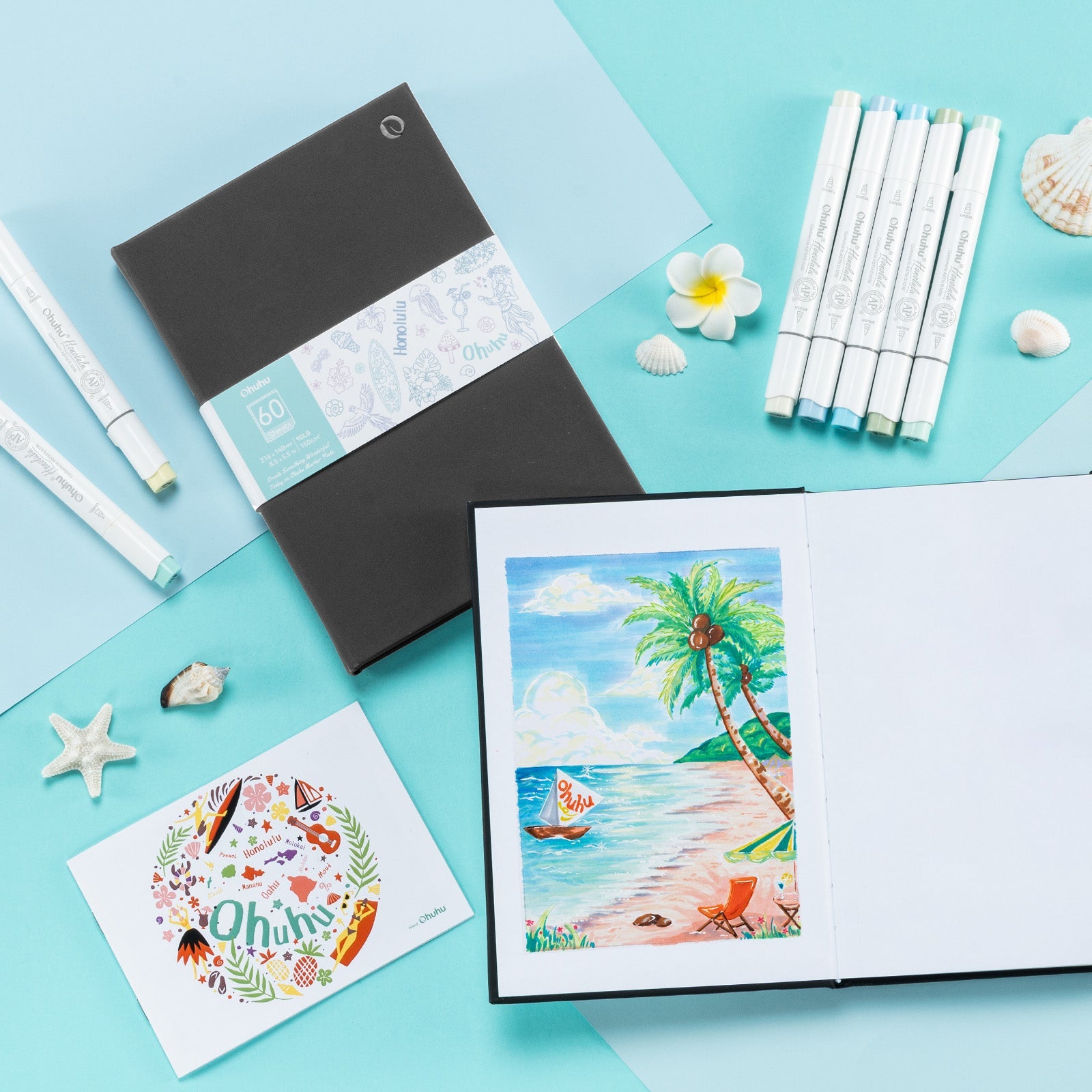 Ohuhu Bleedproof Double-Sided Marker Pad with PU Cover