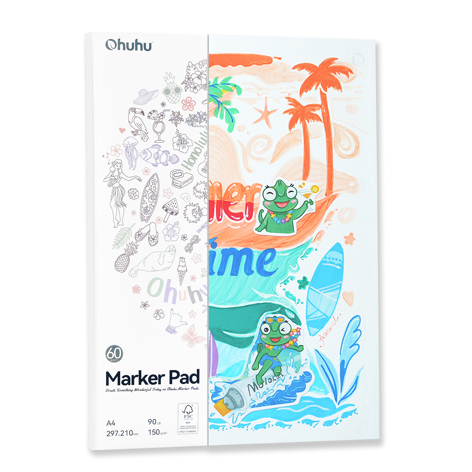 Ohuhu Bleedproof Double-Sided Marker Pad. Glue-Bound