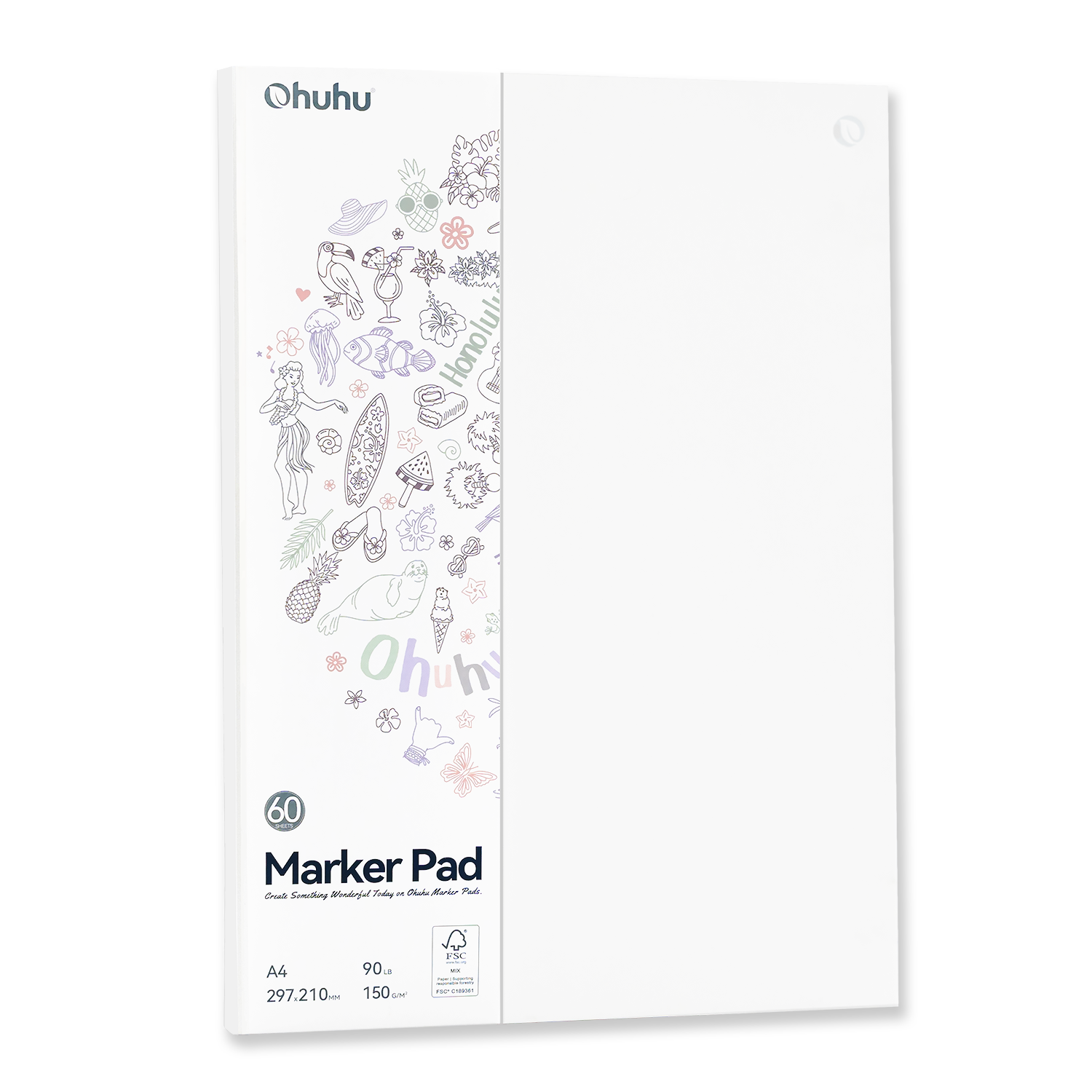 Ohuhu Bleedproof Double-Sided Marker Pad. Glue-Bound
