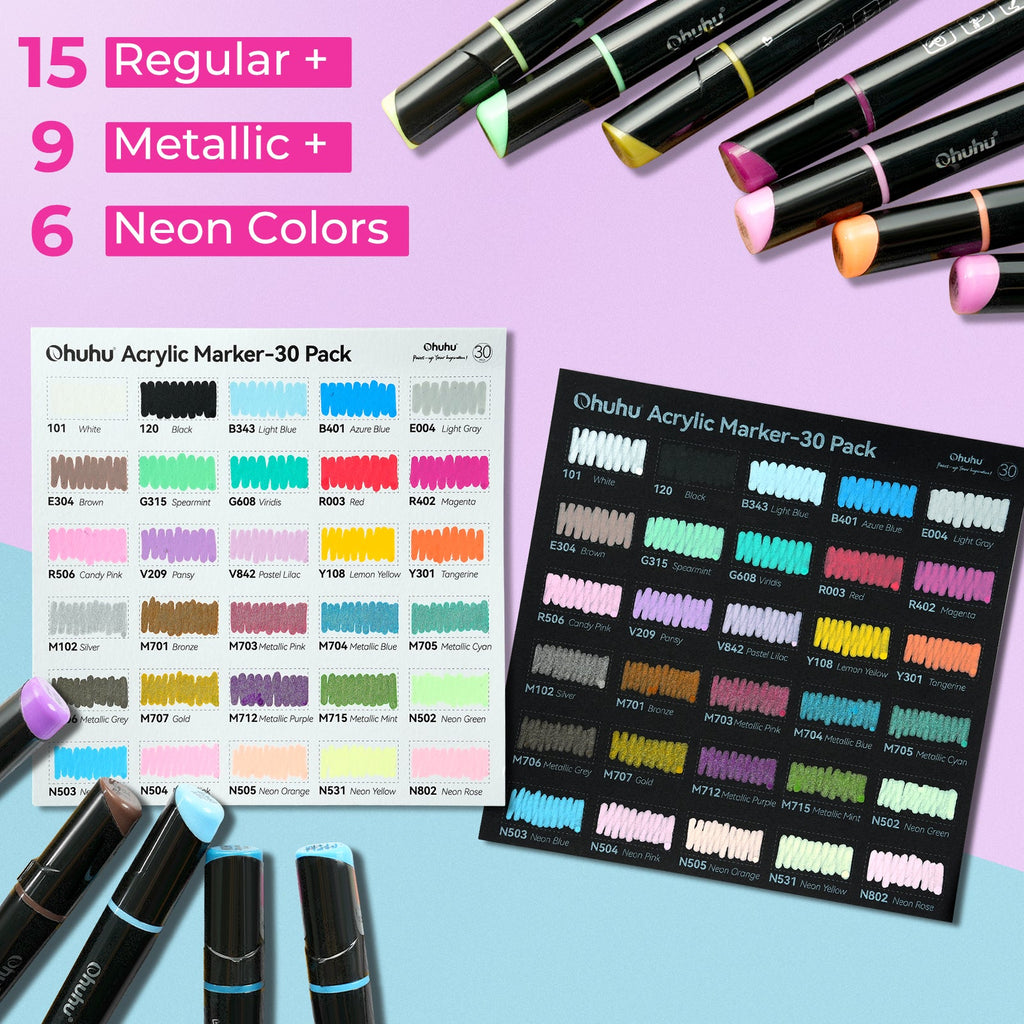Ohuhu Dual Nib Waterproof Acrylic Pen 30 / 60 / 90 Colors - Kakaako