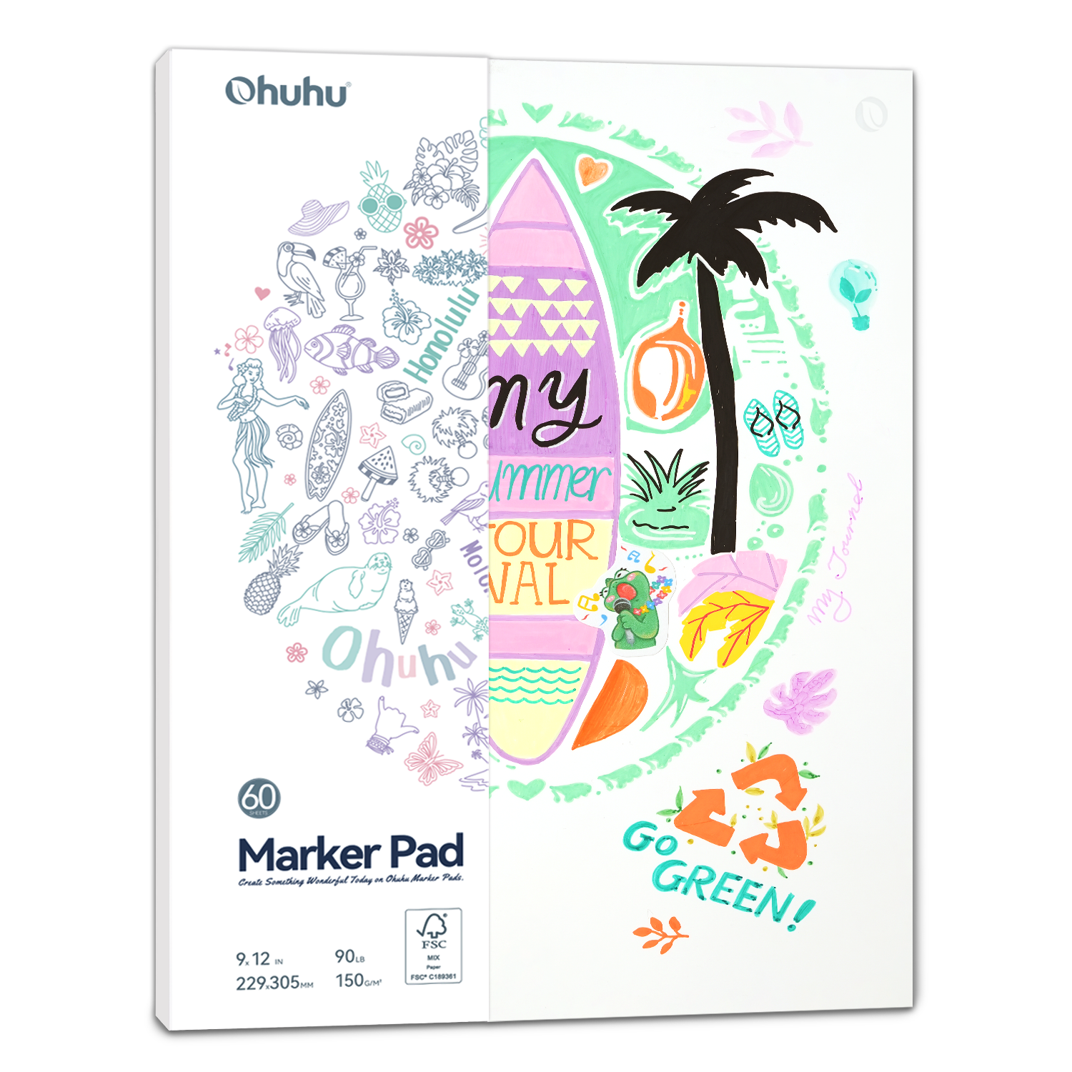 Ohuhu Bleedproof Double-Sided Marker Pad. Glue-Bound